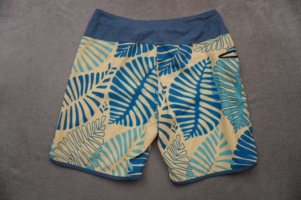 Rip Curl Mirage Board Shorts Mens 33 Blue Yellow Tropical Leaf Swim Trunks Zip - Picture 3 of 13